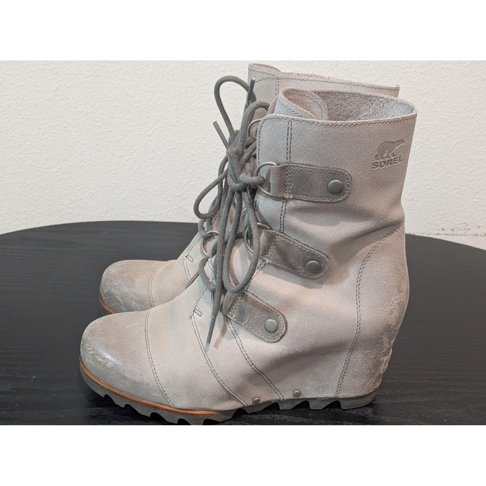 Sorel Boots Womens Size 8 Gray Joan Of Arctic Wedge Ankle Lace Up Booties